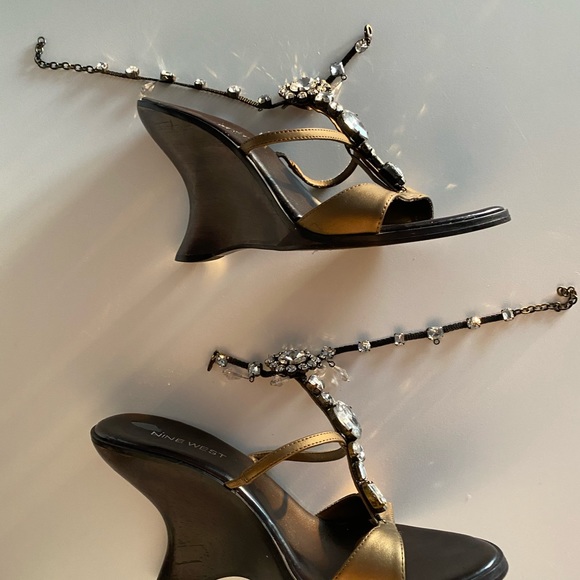 Very chic wedge sandals  gold leather - Picture 2 of 7